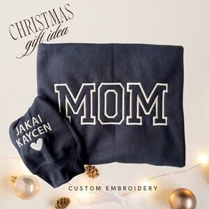 Custom Embroidered Mom Sweatshirt | Kids’ Names & Heart on Sleeve